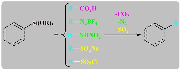 New insight in Hiyama cross-coupling reactions: Decarboxylative, denitrogenative and desulfidative couplings 